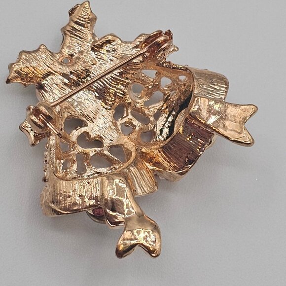 VTG 2PC Christmas Holiday Brooches Gold Silver Tone Colored Rhinestone Festive - Picture 12 of 14